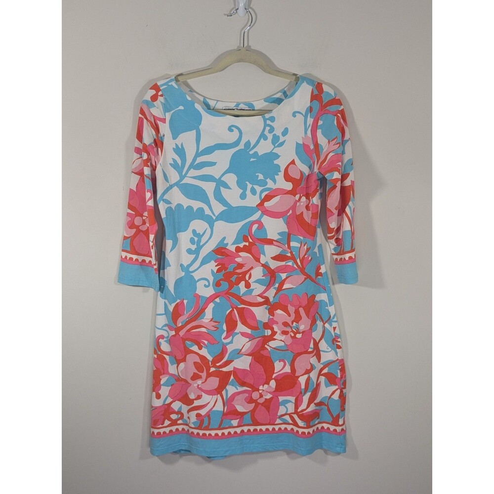 Barbara Gerwit Floral Dress Colorful Pink Blue Palm Beach Preppy Vacation Sz M